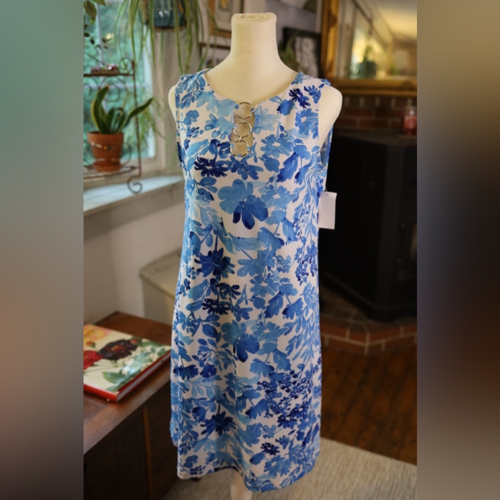 Floral Blue Sleeveless Dress
